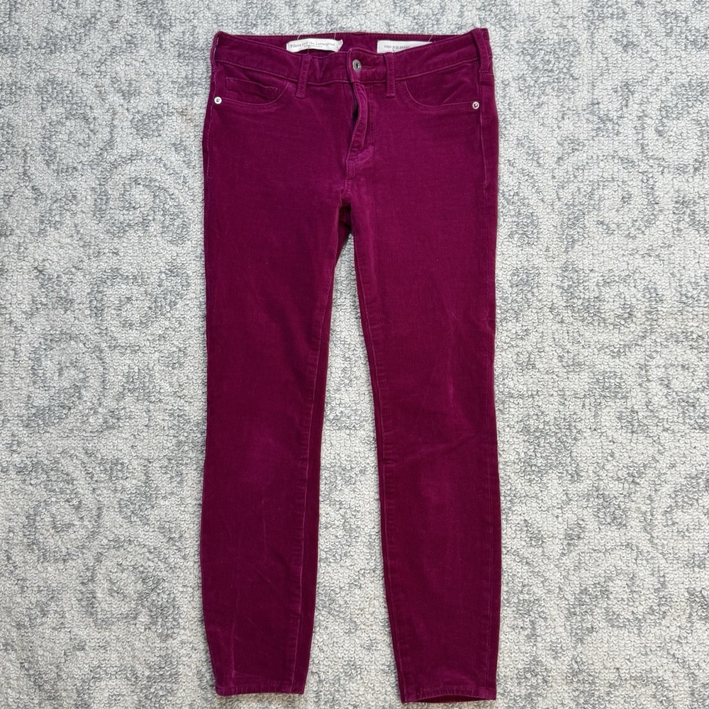 Pilcro Mid‎ Rise Skinny Burgundy Corduroy Jeans Size 26 Stretch Ankle Slim
